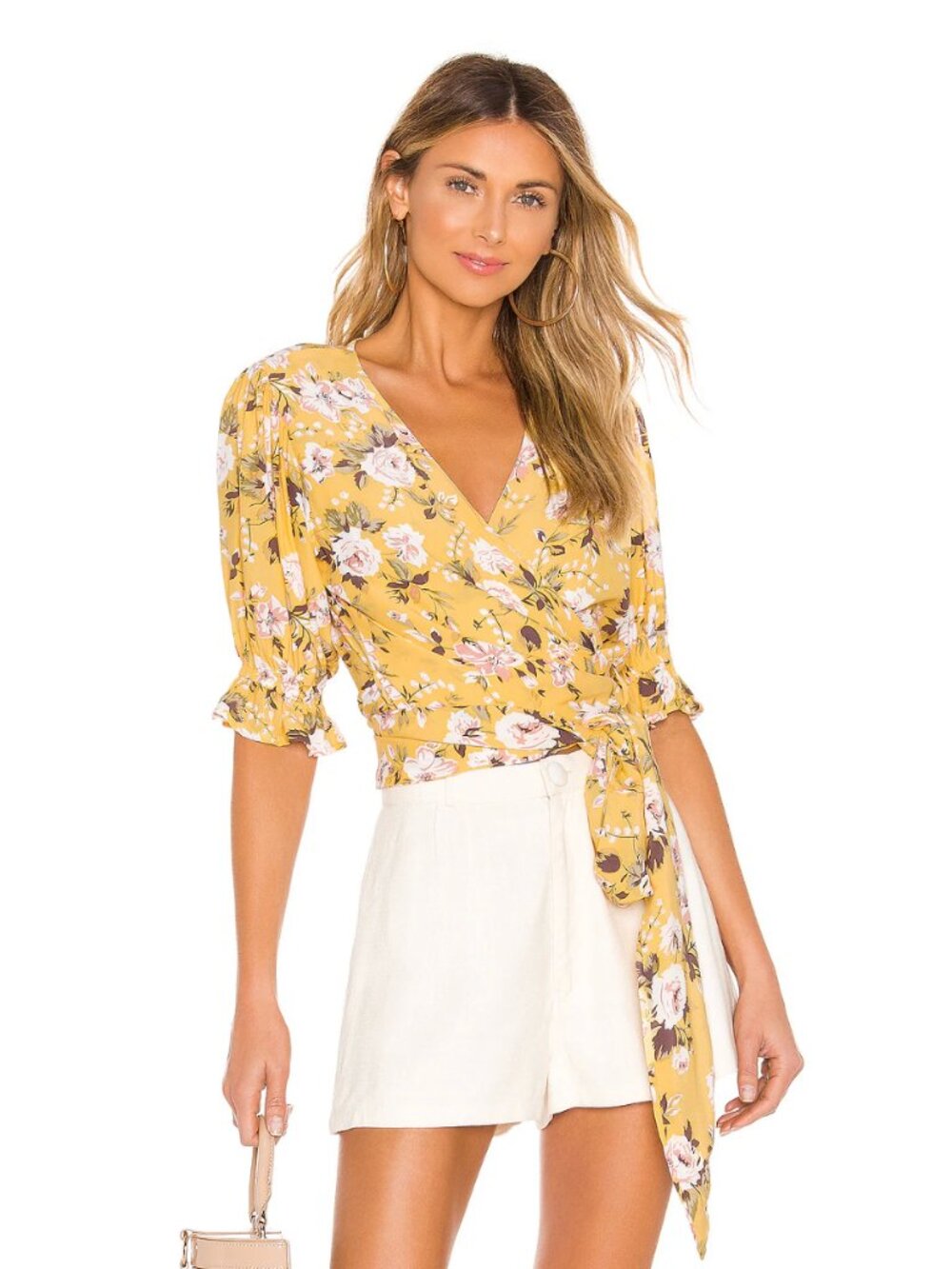 NWT FAITHFULL THE BRAND Mali Wrap Top in Jasmin Yellow Pomeline Floral Large L